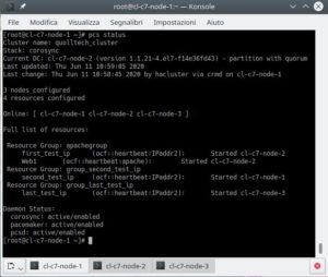 cluster: pcs status dopo la creazione delle risorse