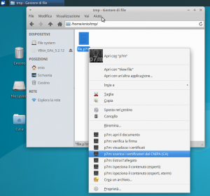 Thunar (XFCE): menù contestuale di p7m viewer