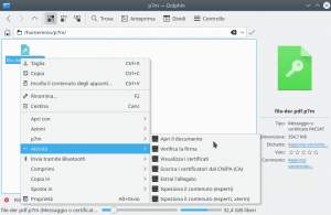 Dolphin (KDE): menù contestuale di p7m viewer